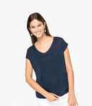 Spasso Ladies V Neck Linen T-Shirt