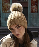 Fur pop pom chunky beanie