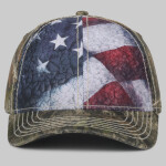 Camo with Flag Sublimated Front Panels Cap